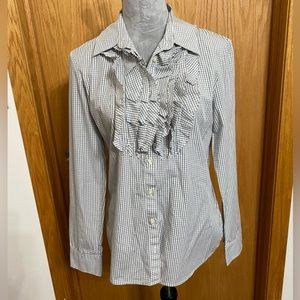 Banana Republic Women’s Gingham Ruffle Button Down Long Sleeve Shirt Size M